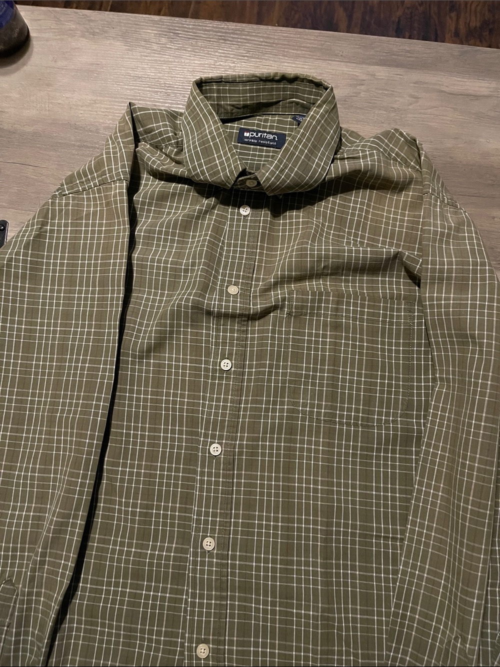 #A299 Puritan Olive Green Plaid Long-Sleeve Button-Down Shirt